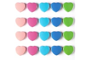 DUJEQM Aimant Frigo, Lot de 20 Aimant Puissant Plats, 5 Couleurs Mini Aimants Tableau Magnétique Magnet Frigo, Aiment Petit Aimant Tableau Blanc Aimants Décoratifs Cœur pour Photos Notes Bureau École