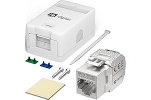 HB-DIGITAL Anschlussbox 1-Port Keystone Modul CAT 7 Aufputz Netzwerkdose mit vormontiertem geschirmtem RJ45 Modul – LAN Dose für 10 Gigabit Ethernet