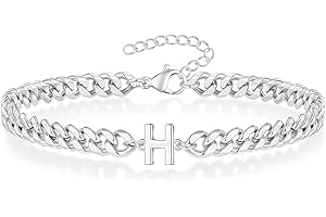 Angelra Silver Initial Cuban Link Chain Bracelets for Men Christmas Gifts - Meaningful Letter Bracelet for Women, Unique Father's Day Gifts for Husband Dad Grandpa Brother Friend