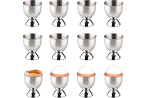 Yitobici Hueveras de Acero Inoxidable con Base, apilables, Juego de 12 bandejas portahuevos, 12 Piezas Plateadas