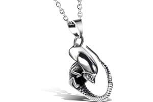 JewelryWe Bijoux Pendentif Collier Homme Extraterrestre Diable Punk Rock Noël Acier Inoxydable Fantaisie Couleur Argent Noir Longueur 55cm avec Sac Cadeau