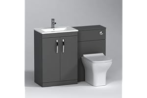 ROYAL BATHROOMS 1000mm Modern Indigo Grey Gloss Bathroom 2 Doors Minimalist Vanity Unit Basin Sink & Qubix Pan + Toilet Furniture Set