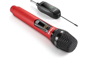 FerBuee UHF Micrófono Inalámbrico Dynamic Micrófono con Receptor y Anillo Antideslizante, Micrófono Inalámbrico, Sistema de Micrófono Inalámbrico para Reuniones