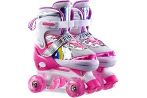 EALINGMOON Rollschuhe für Mädchen Kinder 3-12 mit Leuchtenden Rädern,4-Pejiijar Verstellbar Anfänger Quad Roller Skates für Weihnachts und Geburtstags Geschenke