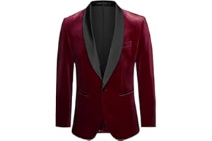 GRACE KARIN Men's Blazers Velvet Shawl Collar One Button Slim Fit Suit Jacket for Wedding Prom Party