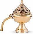 LA GRACE DESIGNS Brass Dhuni Loban Burner – Traditional Dhoop Dani with Handle | Incense Holder for Pooja, Havan, Home Temple & Meditation – Durable Brass Build (Pack of 1)