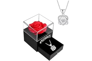 ELEUTH Ewige Rose Mit Herz Halskette Damen Geschenke für Freundin, Konservierte Blume Infinity Rose Geburtstagsgeschenk für Frauen Weihnachten Jahrestag Muttertagsgeschenk für Mama