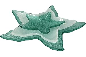 Keyhomestore- Centrotavola A Tris, in Vetro a Forma di Stelle Marine Color Azzurro e Bianco, Diametro 35, Ideali Come Decorazioni per Interni, Idea Regalo.