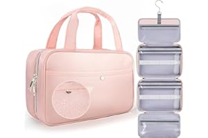 Chakipee Neceser de Via je Colgante para Mujer – Necessaire Impermeable con Ventana Transparente, Desplegable Compartimentos Bolsa de Aseo Ligera para Makeup, Champú y Artículos Rosa, Mediano