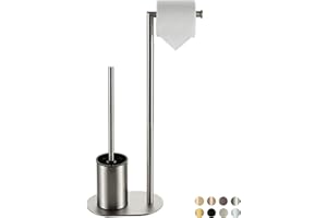 BVL Piantana Portarotolo e Scopino Spazzolato, Scopino WC con Porta Carta Igienica in Acciaio Inox, Porta Carta Igienica da Terra Scopino Bagno WC