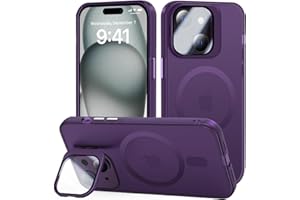 Tigratigro Case with Kickstand, Compatible Mag-Safe with iPhone 15 Plus, H9 Tempered Glass Camera Protection, Frosted Translucent Back Cover, Anti-Fingerprint, Velvet Touch(Dunkelrot)