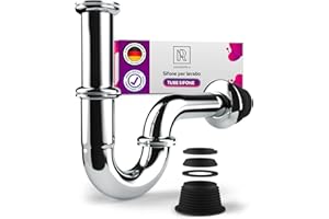 M. ROSENFELD HOME Sifone universale per lavabo Lavabo - raccordo di scarico - sifone in ottone incl. manicotto in gomma + istruzioni di montaggio Raccordo di scarico tubolare a sifone