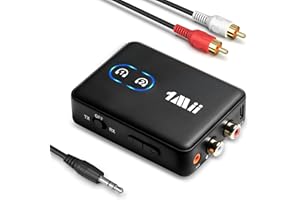 1Mii [Upgraded] ML302 Bluetooth 5.3 Transmitter Receiver, RCA AUX Wireless Audio Adapter, 30H Playtime, Dual Link, aptX LL/AD/HD Hi-Fi Sound for TV, Home Stereo, Speaker, Headphones
