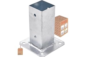 TRIBECCO® Douille à visser pour poteaux carrés en bois galvanisé à chaud (60 x 60 mm) - Douille de sol - Support de clôture - Douille de sol - Plaque de base - Ancre