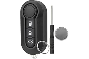 GZXNKEY 3-Knopf-Auto Schlüssel Gehäuse -Etui für FIAT Grande Punto FIAT 500 Panda Punto Bravo Stilo Ducato Klappschlüssel-Etui mit Schraubendreher-Schlüsselring mit CR2032 Batteri (Weißes drucken-Knopf)