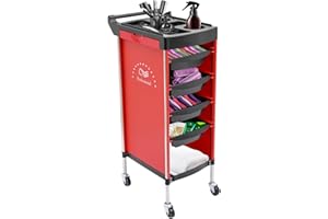 NADINEDUTOL Bedienungswagen Friseur, Friseurwagen mit 4 Schubladen und Rollen, Arbeitswagen Friseur Friseurrollwagen für Stylist Friseur Haarstyling SPA (Rot)