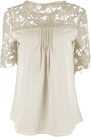 Damen Kurzarm Oversize Rundhals T Shirt Bluse Festliche Oberteile Top Mit  Spitze : Amazon.de: Bekleidung