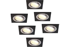 HCFEI Lot de 6 Spot Encastrable Complete Carré Orientable Noir avec Dimmable Ampoule GU10 Module 5W 230V eq. 50W Lumiere Blanc Chaud 3000K