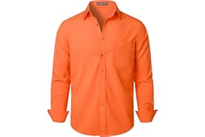PARKLEES Men's Regular Fit Dress Shirt Solid Wrinkle-Free Long Sleeve Casual Business Button Up Shirts with Pocket