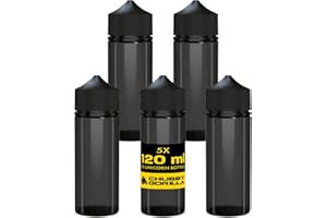 Chubby Gorilla V3 120ml PET Plastic Unicorn Bottles for Liquids - Empty Dropper Bottles - 5x 120ml (Transparent Black Bottle With Black Cap)