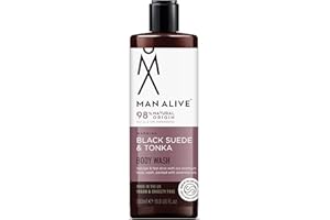 MAN ALIVE Shower Gel for men, 500ml mens body wash & face wash contains a masculine scent, Vegan, SLS Free & sulfate free formula. ideal mens grooming gifts for men (Black Suede & Tonka, Single)
