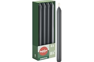 Bolsius Gładkie świece – antracytowe – 8 sztuk w kartonie – 24 cm – długość palenia 8 godzin – bezzapachowe – zawierają naturalny wosk roślinny – bez oleju palmowego