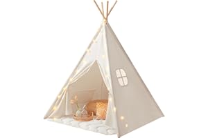 Tiny Land Tienda de campaña Interior para niños Tipo Tipi con Manta Acolchada, Cadena de Luces y Bolsa de Almacenamiento, Tienda de Lona para niños, casa de Juegos para Interior y Exterior