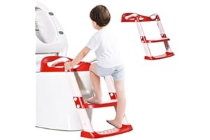 Barakara Toilettentrainer mit Treppe, Faltbar Toilettensitz Kinder mit Treppe Armlehnen Weichem Kissen, Rutschfester 5 Höhenverstellbar Wc Sitz Klositz Leiter Töpfchentrainer für Baby Kleinkind Kinder