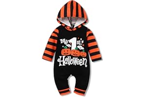 Wexuua Halloween Baby Boy Girl Outfit My First Halloween Pumpkin Hoodie Romper Bodysuit One-Piece Jumpsuit