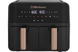Belaco Air Fryer, 9L Dual Zone, Digital Display, Rapid Air Circulation, Air Fryers, 60 Min Timer, Adjustable Temperature, Dishwasher Safe Basket BEL-AF-03 Smart Finish