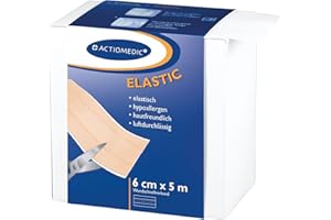 ACTIOMEDIC I ELASTIC Bande de pansements de premiers soins, Rouleau de sparadrap hypoallergénique pour enfants et adultes dans une boîte de rangement protectrice, 6cm x 5m, Idéal trousse de secours