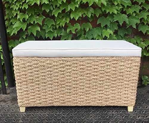 Bettbank Schlafzimmerbank Flurbank Schuhbank Sitzbank mit Aufbewahrung Aufbewahrungshocker Faltbarer Aufbewahrungsbox aus natürlicher Wasserhyazinthe，mit Füße (70x30x40cm Plain cream) - 5