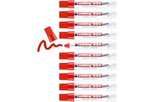 edding 950 Marqueur spécial industrie - rouge - 10 stylos - pointe ronde 10 mm - marqueur pour écrire sur métal, roches, bois - surfaces rugueuses ou humides - permanent, étanche