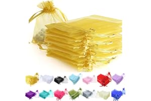 Time to Sparkle 25 Pieces Pouches Organza Gift Bags Oragnza Wedding Favour Bags Jewellery Packing (Gold, 5x7cm)