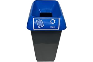 Chabrias Ltd 50 Litre Recycling Waste Bin With Lid & Logo Sticker Included (Blue Lid & Paper Logo)