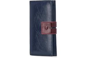 Botimmy Ladies Soft Leather Purse,Women's Large Capacity Wallet with Zipper Pocket,Multiple Card Slots and Zipper Coin Purse-Blue