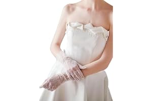 CharmBurst Guantes de Encaje Blanco para Mujer con Tul y Decoración de Perlas, Diseño Elegante y Corto para Bodas y Celebraciones, Impresionantes Guantes Ceremoniales Blancos
