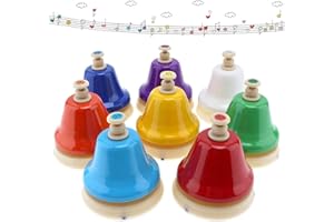 REMAGIC Hand Bells 8 Notes, Music Desk Bells Musical Percussion Instrument, Diatonic Musical Table Bell for Teaching Church Chorus, Family Party, Colorful Diatonic Hand Bells, Preschool Musical Learning
