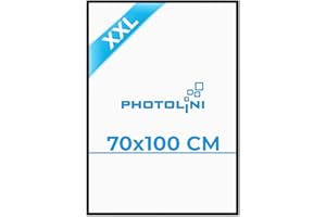 PHOTOLINI Bilderrahmen 70x100 Schwarz, großer Bilderrahmen 70x100 Holz MDF, Poster Rahmen 100x70 XXL mit bruchsicherem Acrylglas zum Aufhängen & Zubehör - Picture Frame für Poster, Fotos & Puzzle