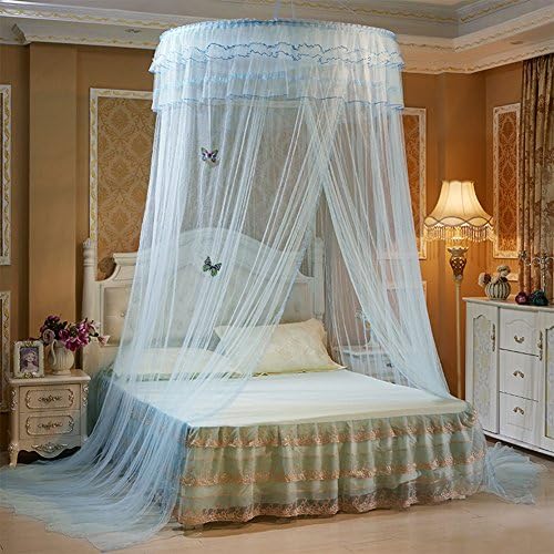 Mosquito Net Bed Round Ceiling princess Canopy Bed, Complete Coverage, Protects against insect bites light blue