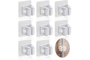 JOIYHY Porta Scope Parete 8 Pezzi, Autoadesivo Appendi Scope a Muro,ABS Portascope da Muro Regolabile Appendibile, Non è necessario forare，Adatto Per Cucina, Garage, Giardino, Terrazza, Bagno