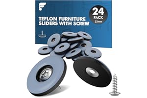 shinfly Pattini in Teflon per Mobili con Viti - 24 Pezzi Ø 22 mm, Gommini per Sedie Rotondi in Teflon, per Mobili Pesanti e per Offrire la Migliore Protezione per Mobili e Pavimenti