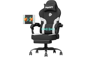 HAPGIFTㅤ HapGIFT Gaming Chair, Gaming Chairs for Adults with Footrest and Massage Lumbar Support, Ergonomic Swivel Computer Chair, Reclining Gaming Chairs with Armrests, Headrest, 300LBS, Black-White