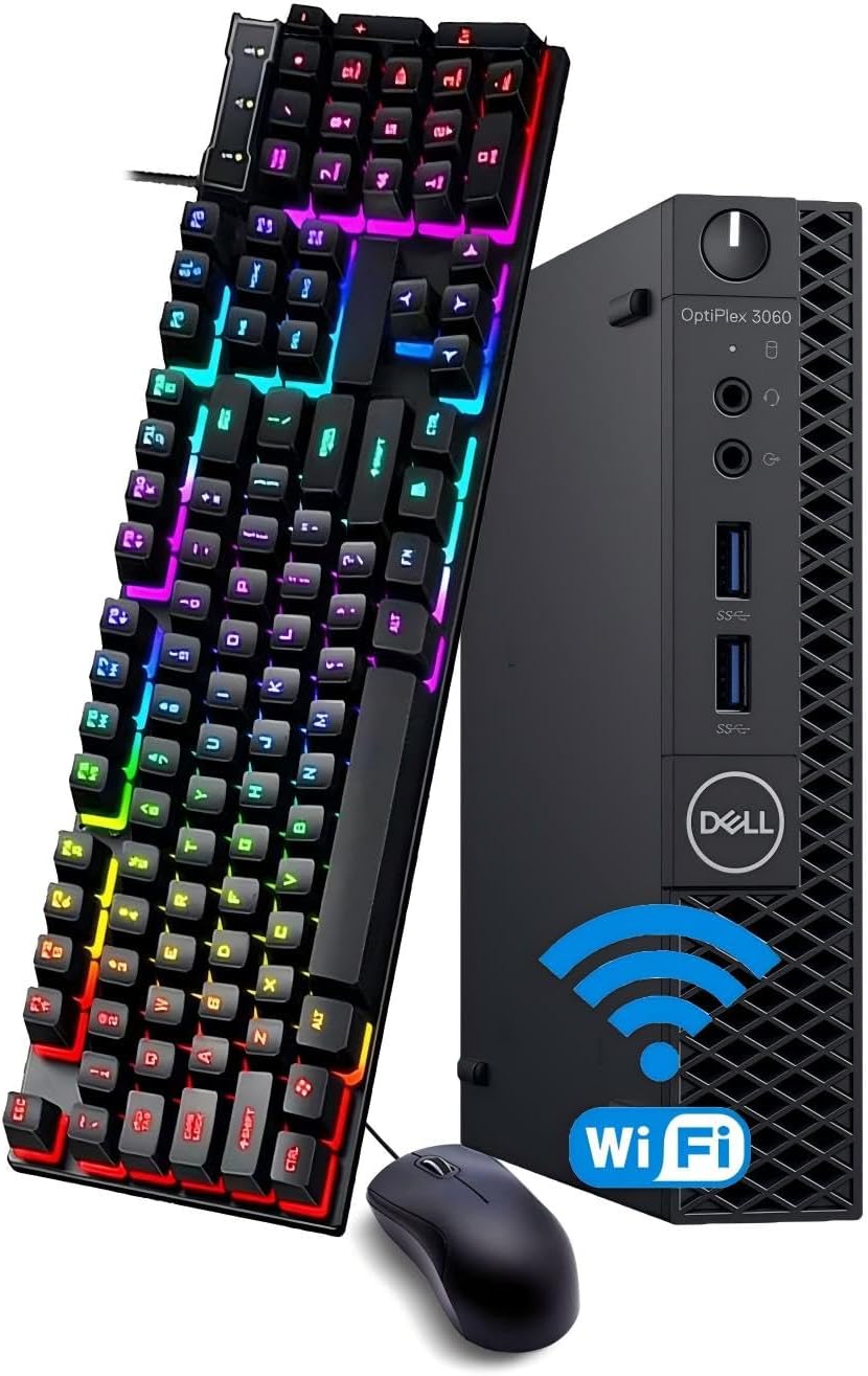 Dell OptiPlex 3060 Mini PC de escritorio, Intel Core i3-8100T, 8 GB RAM, SSD 256 GB, Bluetooth, teclado QWERTY, ratón, USB WiFi, Windows 11 Pro (reacondicionado)