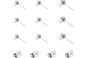 UNICRAFTALE 120pcs 3 Sizes 15/16/17mm Long Ball Post Stud Earring Kit 304 Stainless Steel Ball Post Ear Stud Findings with Loop and Ear Nuts Stud Earrings for DIY Earring Making