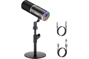 TONOR USB/XLR Gaming Microfono, Microfono Dinamico RGB per Gaming, Podcasting, Streaming, Pulsante Mute, Jack per Cuffie, Microfono per Cardioide in Metallo per PC Mac Android, TD520S