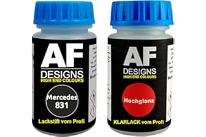 ALEX FLITTNER DESIGNS Lackstift für Mercedes/Daimler Benz 831 Graphitgrau Metallic + Klarlack je 50ml Autolack Basislack Set