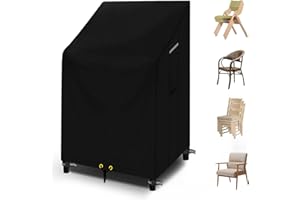RICHIE Garden Stacking Chair Cover, Outdoor Garden Chair Covers Waterproof Reclining Chair Cover, Patio Chair Covers 68x96x110/150cm, Anti-UV All Weather Chair Cover Black 600D Furniture Cover