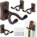TCETCY Lot de 4 Supports Muraux en Bois de Noyer Noir pour Guitare Support Mmural pour Guitare et Basses avec Bras Pivotant à 360° et Patin en Caoutchouc Porte Guitare Mural Noyer pour Salon, Studio