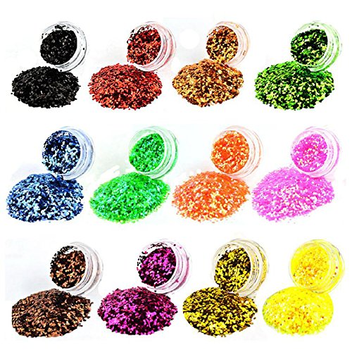 12 Mini Nail Chunky Glitter flake Crystals Art Sparkle Bright Decoration,Nail Art Glitter(thick)
